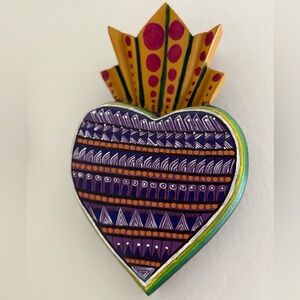 Hand-Painted Oaxacan Copal Hesrt wall art about 4 inches